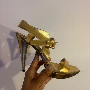 Gold metallic heels by the brand gracienne.